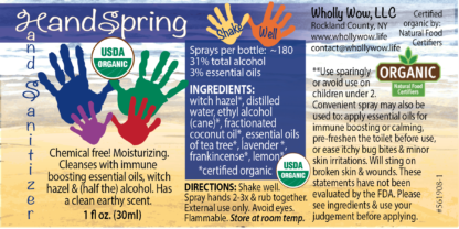 1 oz HandSpring Organic Hand Sanitizer Label